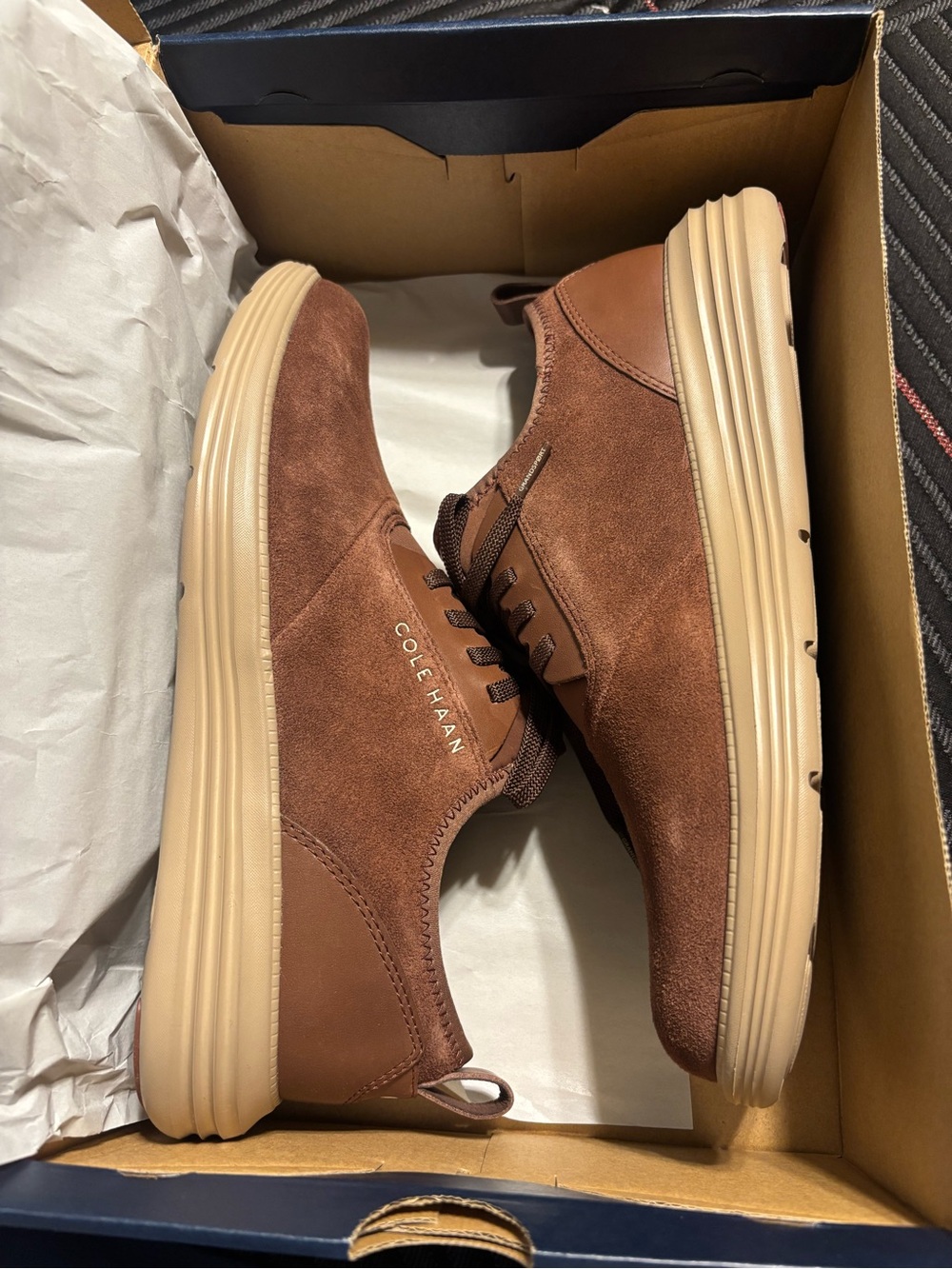 Cole Haan Brown Suede Lace-Up Derby Sneakers with Cream Sole